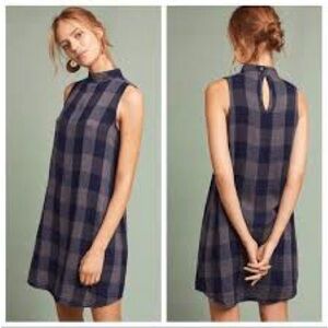 Anthropologie Navy Checkered Sleeveless Dress